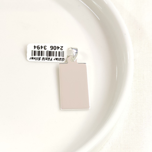 DÖRTGEN DÜZ PLAKA GÜMÜŞ KOLYE UCU 27X15MM